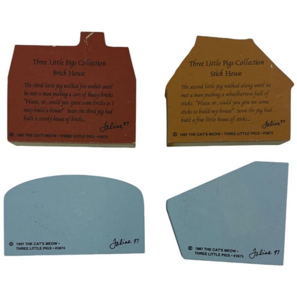 Three Little Pigs Wood Shelf Sitters The Cats Meow Village 1997 Vintage -Retired - Picture 11 of 16